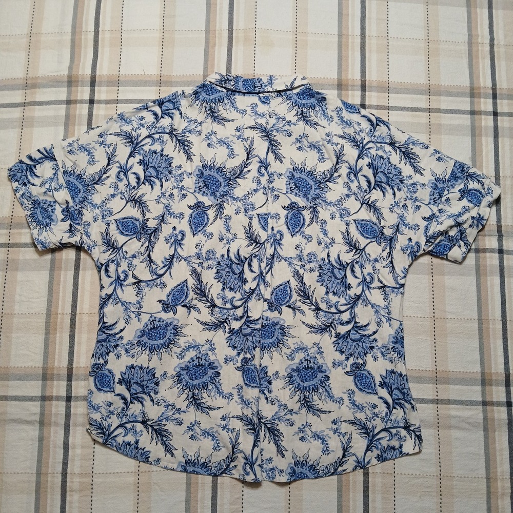 Tommy Hilfiger Men's 2XL White Blue Hawaiian Linen Blend Short Sleeve Polo Shirt - Picture 6 of 8